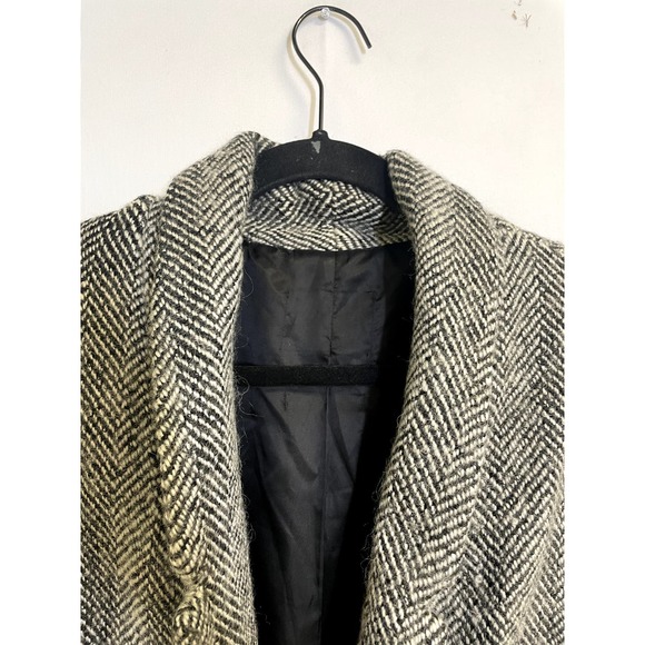 Herringbone One Button Single Breasted Long Overcoat Black White - Picture 2 of 7